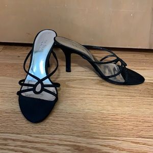 The Touch of Nina Black Strappy Jeweled Heels